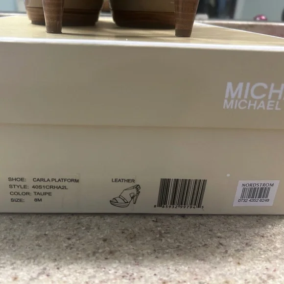 MICHAEL KORS Taupe Stacked Wedged Carla Heels/Sandals - Picture 5 of 5